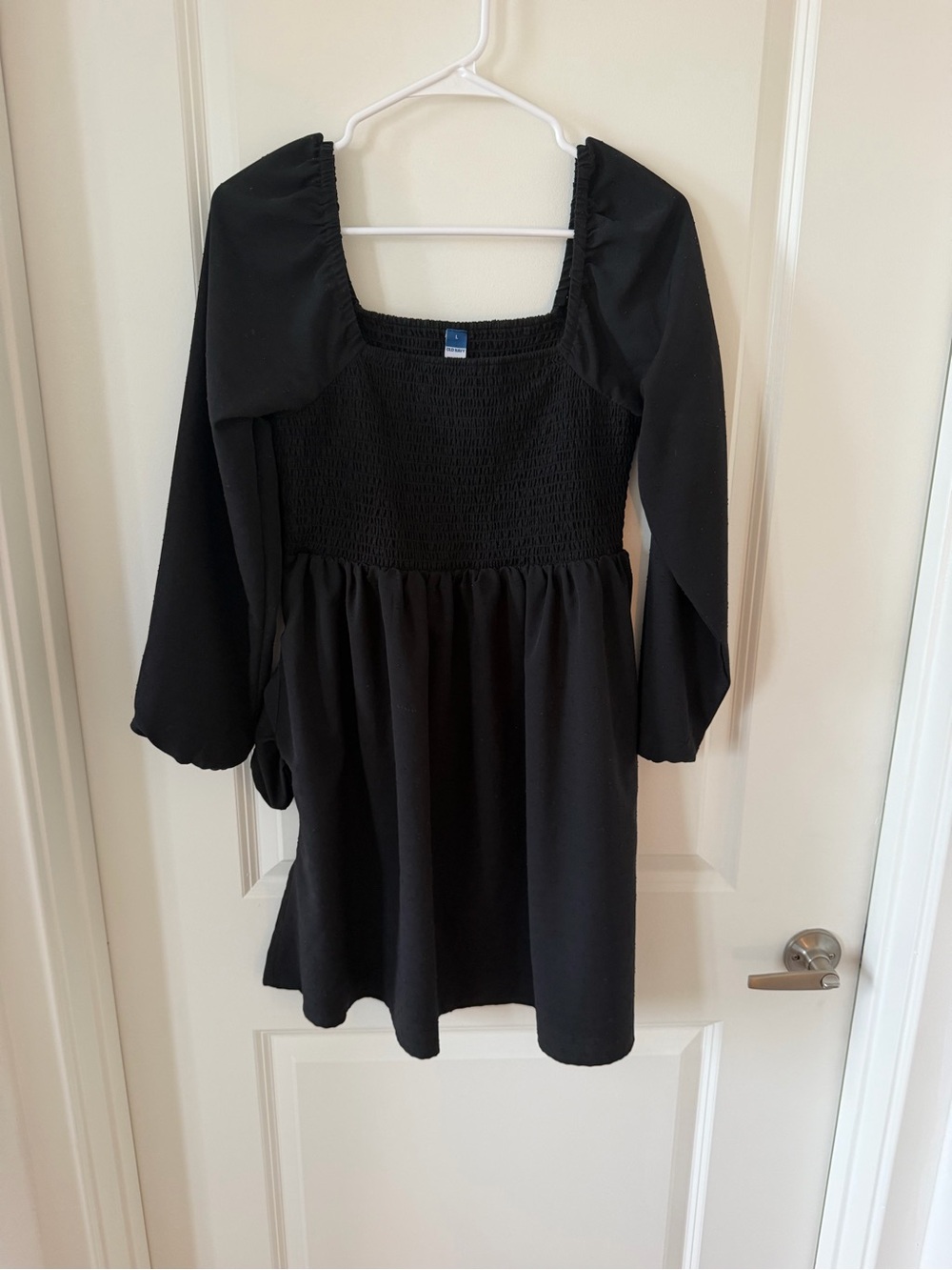 OLD NAVY Black Smocked Square Neck Long Sleeve Dress